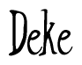 The image is a stylized text or script that reads 'Deke' in a cursive or calligraphic font.