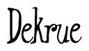 The image is of the word Dekrue stylized in a cursive script.