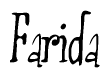 The image is of the word Farida stylized in a cursive script.