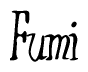 The image is a stylized text or script that reads 'Fumi' in a cursive or calligraphic font.