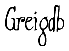 The image contains the word 'Greigdb' written in a cursive, stylized font.