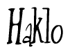 The image contains the word 'Haklo' written in a cursive, stylized font.