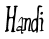 The image contains the word 'Handi' written in a cursive, stylized font.