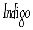 The image is a stylized text or script that reads 'Indigo' in a cursive or calligraphic font.