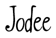 The image is a stylized text or script that reads 'Jodee' in a cursive or calligraphic font.