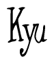 The image contains the word 'Kyu' written in a cursive, stylized font.