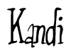 The image contains the word 'Kandi' written in a cursive, stylized font.