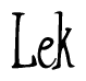 The image is a stylized text or script that reads 'Lek' in a cursive or calligraphic font.