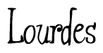 The image contains the word 'Lourdes' written in a cursive, stylized font.