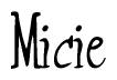 The image contains the word 'Micie' written in a cursive, stylized font.