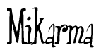 The image contains the word 'Mikarma' written in a cursive, stylized font.