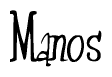 The image is of the word Manos stylized in a cursive script.