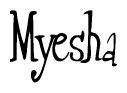 The image is a stylized text or script that reads 'Myesha' in a cursive or calligraphic font.