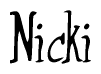 The image is a stylized text or script that reads 'Nicki' in a cursive or calligraphic font.