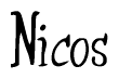 The image is a stylized text or script that reads 'Nicos' in a cursive or calligraphic font.