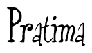 The image contains the word 'Pratima' written in a cursive, stylized font.