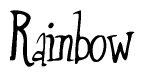 The image contains the word 'Rainbow' written in a cursive, stylized font.