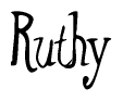 The image is of the word Ruthy stylized in a cursive script.