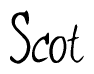 The image is a stylized text or script that reads 'Scot' in a cursive or calligraphic font.