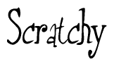 The image contains the word 'Scratchy' written in a cursive, stylized font.