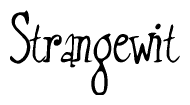 The image is of the word Strangewit stylized in a cursive script.