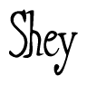 The image is a stylized text or script that reads 'Shey' in a cursive or calligraphic font.