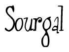 The image is of the word Sourgal stylized in a cursive script.