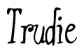 The image is a stylized text or script that reads 'Trudie' in a cursive or calligraphic font.