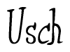 The image contains the word 'Usch' written in a cursive, stylized font.