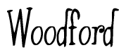 The image is of the word Woodford stylized in a cursive script.