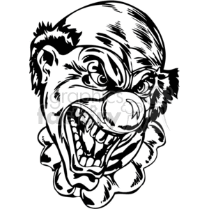 Black and white tattoo-style art of an angry clown with an evil expression.