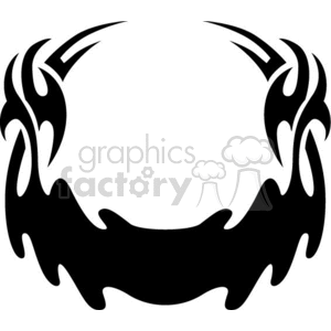 Black and white tribal frame clipart image with symmetrical, flame-like patterns forming a circular design.