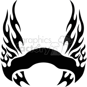 A monochrome tribal-style clipart image featuring flame patterns. The design has symmetrical, sharp, flame-like curves projecting outward from a central band.