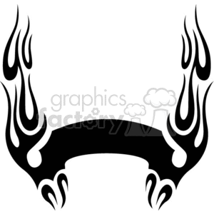 This clipart image features a symmetrical black tribal flame design with an empty central space, perfect for adding a custom text or logo. The flames are stylized and extend upwards from a central horizontal element.