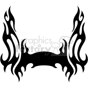 A symmetrical black tribal flame design resembling wings with curved lines and sharp edges.