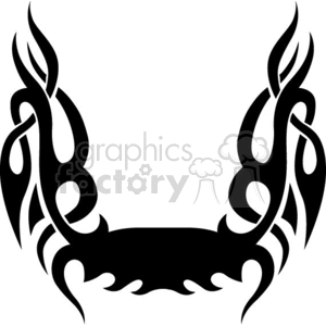 Black tribal tattoo design with symmetrical curved lines and sharp points forming an abstract shape.