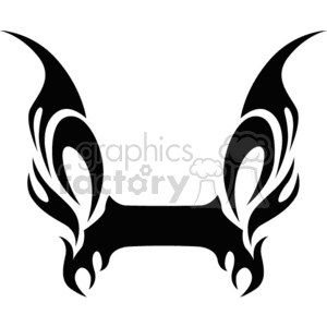 A stylized black tribal flame design featuring symmetrical, mirrored flame patterns extending upwards from a central bar.