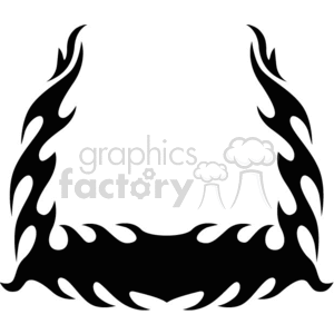 A black tribal flame tattoo design in a symmetrical rectangular form, with flames pointing inwards from the top and bottom edges.
