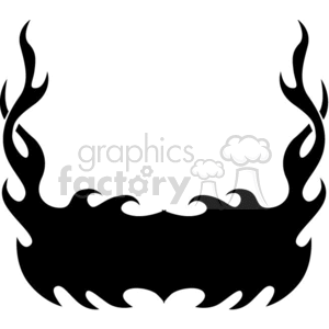 A black flame design clipart image featuring stylized flames rising from a central point, creating a symmetrical and decorative pattern often used in tattoos or graphic designs.