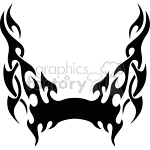 A black tribal flame tattoo design in clipart form.