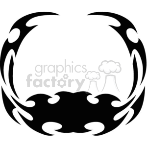 A black tribal tattoo design with symmetrical curves and sharp edges forming an oval shape.