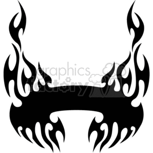 A black tribal flame tattoo design in clipart style, featuring symmetrical flames on either side.