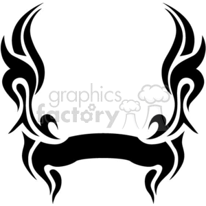 A black tribal tattoo design with symmetrical flames and shapes forming a frame