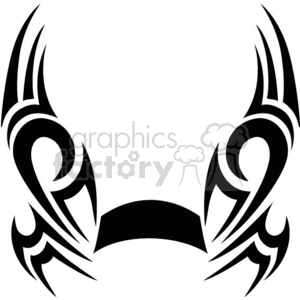 Clipart image of a tribal tattoo design featuring symmetrical, curved lines and shapes.