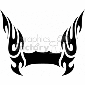 A symmetrical tribal tattoo design featuring two flame-like patterns extending outward from a central block.