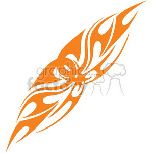 An orange tribal tattoo design with symmetrical curves and pointed tips in clipart style.