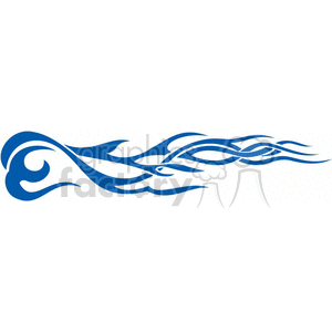 This clipart image features a blue abstract flame design with fluid lines and decorative elements.