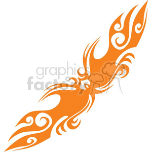 A stylized, orange tribal phoenix bird tattoo design with intricate flame-like patterns and swirling details.