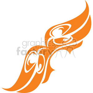 An orange tribal-style butterfly design with elegant, flowing lines and shapes.