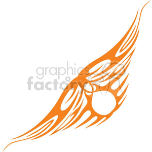 An abstract orange wing-like design with fluid, flowing lines and a circular element near its base.